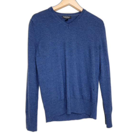 Banana Republic Extra Fine Merino Wool V-neck Navy Blue Pullover Sweater - Large - Picture 1 of 8